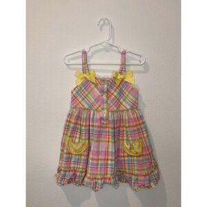 Good Lad Girls Pink Plaid Lemon Pocket & Bow Sundress Toddler Size 3T